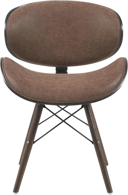 Armen Living Cassie Mid-Century Dining Chair with Vintage Dark Brown Faux Leather and Espresso Oak Finish