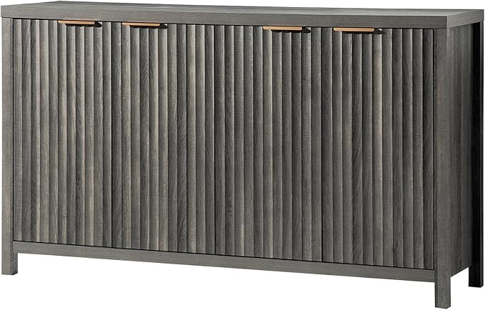 OAKHAM HOME Fluted Sideboard Buffet Cabinet with Storage, 56" Large Buffet Modern Credenza with Adjustable Shelves, Farmhouse Media Console Storage Cabinets for Living Room Entryway, Black