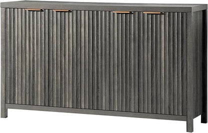 OAKHAM HOME Fluted Sideboard Buffet Cabinet with Storage, 56" Large Buffet Modern Credenza with Adjustable Shelves, Farmhouse Media Console Storage Cabinets for Living Room Entryway, Black