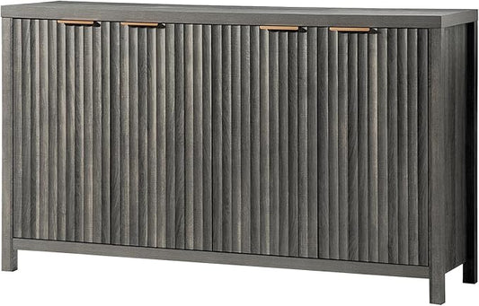 OAKHAM HOME Fluted Sideboard Buffet Cabinet with Storage, 56" Large Buffet Modern Credenza with Adjustable Shelves, Farmhouse Media Console Storage Cabinets for Living Room Entryway, Black