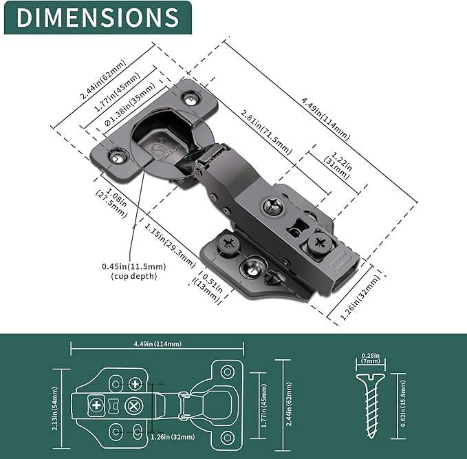 4 Pack Half Overlay Soft Close Cabinet Hinges 105° Frameless 3 Way Adjustable Soft Close Hinges for Cabinet Doors Kitchen Cabinet Door Hinges with Screws