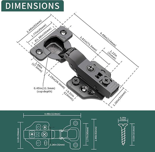 6 Pack Half Overlay Soft Close Cabinet Hinges 105° Frameless 3 Way Adjustable Soft Close Hinges for Cabinet Doors Kitchen Cabinet Door Hinges with Screws