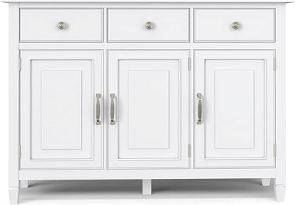 SIMPLIHOME Connaught 51-inch Wide Solid Wood Storage Cabinet in White for the Entryway, Mudroom, 3 Drawers and Adjustable Shelves, Traditional Style, Space-Saving Design