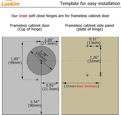 10 Pack 5 Pairs Soft Close Inset Cabinet Hinges European Kitchen Heavy-Duty Frameless Adjustable Concealed 35mm Cup 3D Clip-On Two-Way Hinge Nickel Plated Finish