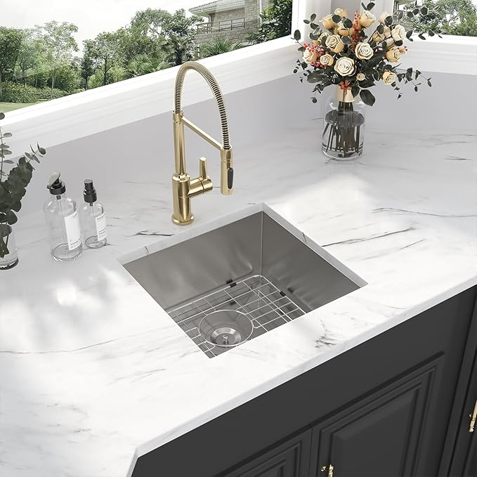 Kichae Undermount Bar Sink 17x17 inch Undermount Sink Stainless Steel Small Bar Prep 16 Gauge Deep Single Bowl RV