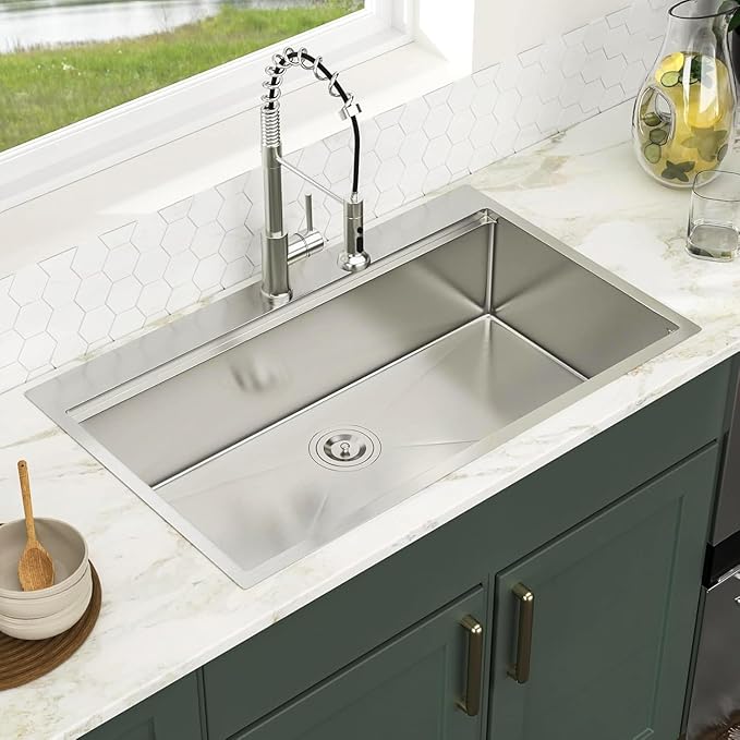 Logmey 36 Inch Drop in Workstation Kitchen Sink,16 Gauge SUS304 Stainless,36x22x9 Large Single Bowl Sinks for Effortless Meal Prep & Baking,Complete All-In-One Sink Kit