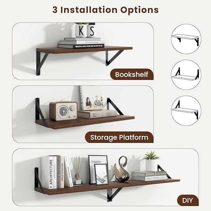 Axeman 20 Inch Floating Shelves | 8 Inch Deep Walnut Wall Shelves Set of 2 | 20''W x 8''D Rustic Walnut Shelves for Bathroom Living Room Bedroom Kitchen