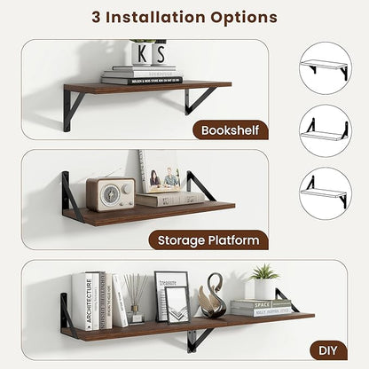 Axeman 20 Inch Floating Shelves | 8 Inch Deep Walnut Wall Shelves Set of 2 | 20''W x 8''D Rustic Walnut Shelves for Bathroom Living Room Bedroom Kitchen