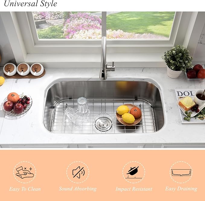 31 Inch Undermount Kitchen Sink Stainless Steel-Bokaiya 31x18 Stainless Steel Kitchen Sink Single Bowl 16 Gauge Large Corner Under Mount Sinks with Dish Grid