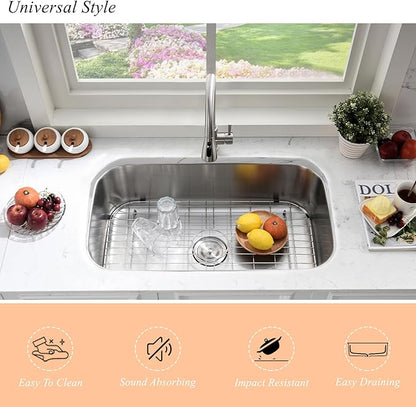 31 Inch Undermount Kitchen Sink Stainless Steel-Bokaiya 31x18 Stainless Steel Kitchen Sink Single Bowl 16 Gauge Large Corner Under Mount Sinks with Dish Grid