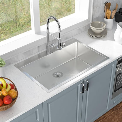 33 Inch Drop In Kitchen Sink - Oumuch 33x22x9 Inch Stainless Steel Kitchen Sinks Single Bowl Drop In Sink 16 Gauge Single Bowl Topmount Sink