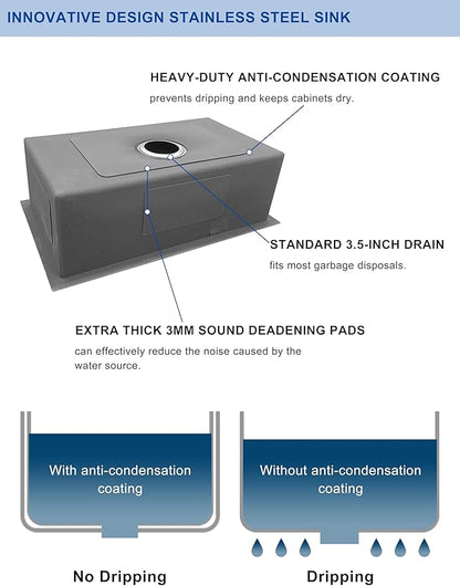 30 Inch Workstation Undermount Kitchen Sink with Overflow, 16 Gauge Stainless Steel Single Bowl Sink, 10 Inch Deep Sink with Dish Grid, Roll Drainer and Basket Strainer