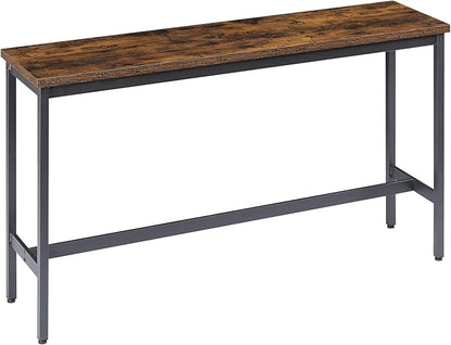 Long Bar Table Set with 3 PU Upholstered Stools, Industrial Bar Table and Chairs for Kitchen Breakfast Table, Living Room, Banquet Hall, Rustic Brown and Black, 63″L x15.7"W x 37.5"H (Rustic Brown)