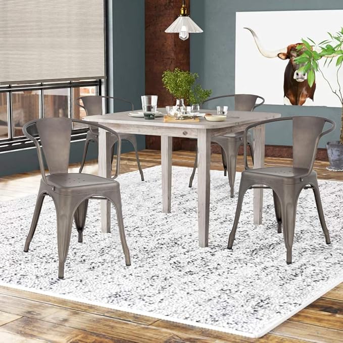 FDW Metal Dining Chairs Set of 4 Patio Chiar Indoor Outdoor Kitchen Chairs 18 Inch Seat Height Restaurant Chair 330LBS Weight Capacity Tolix Side Metal Stackable Bar Chairs