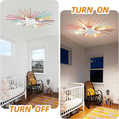 Kids Ceiling Light,8-Lights Colorful Sputnik Ceiling Fixtures, Rainbow Kid Chandelier for Bedroom Playroom Kitchen Entryway,E12