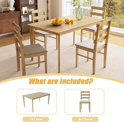 Majnesvon 5 Piece Dining Table Set for 4, Farmhouse Kitchen Table Set with Chairs, Wood Dining Table Chair for Kitchen, Restaurant, Apartment (Natural 5-Piece)