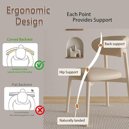 Mid Century Modern Dining Chairs, Upholstered Dining Room Chair with Rubber Wood Frame, Soft PU Leather, Kitchen Chairs Set of 4 for Farmhouse Living Room Dinner Cream/Beige Leather