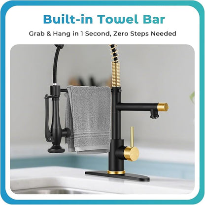 Kitchen Faucet with Pull Down Sprayer - Brushed Nickel Single Handle Commercial Kitchen Faucets, 2-Spout Stainless Steel Spring Pull Out Kitchen Sink Faucet 1/3 Hole with Deck Plate