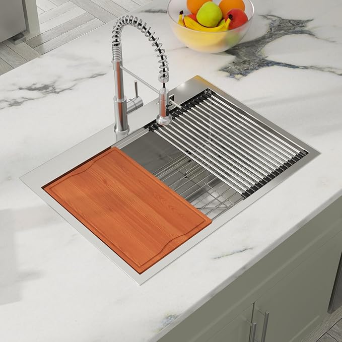 Dcolora 28 In. Drop In Kitchen Sink Stainless Steel Single Bowl Workstation Sinks Topmount, Round Corner 28"x22"x10" #DC-T7744