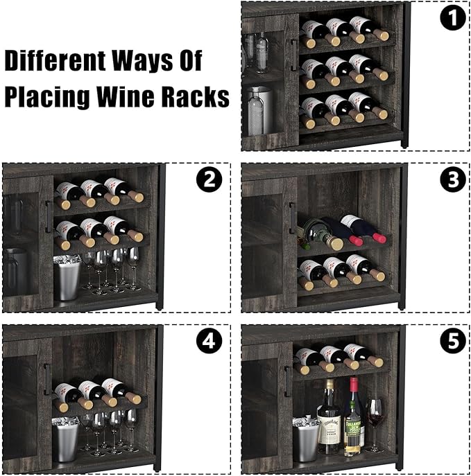 GAOMON Coffee Wine Bar Cabinet with Storage and Detachable Rack, Farmhouse Sideboard and Buffet Cabinet with Glass Holder and Mesh Door, Liquor Coffee Bar Cupboard, Dark Wood