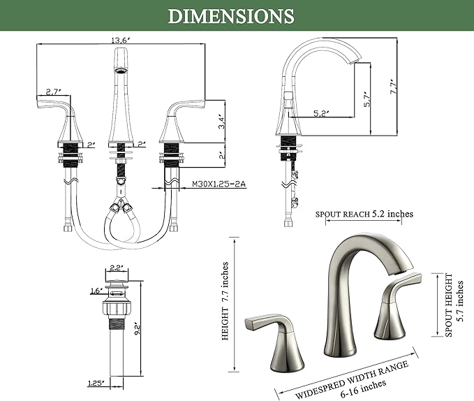 TimeArrow Bathroom Faucet with Pop-up Drain and Supply Lines, Brushed Nickel Widespread Bathroom Sink Faucet for Lavatory Vanity RV Farmhouse, TAF826-BN