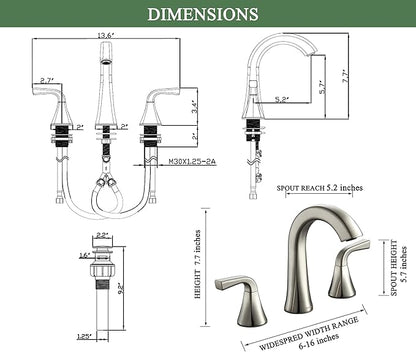 TimeArrow Bathroom Faucet with Pop-up Drain and Supply Lines, Brushed Nickel Widespread Bathroom Sink Faucet for Lavatory Vanity RV Farmhouse, TAF826-BN