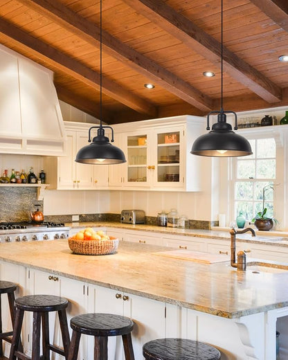 Black Farmhouse Pendant Light Kitchen Island 3pack, 11.5in Industrial Kitchen Pendant Light, Metal Pendant Lighting, Hanging Light Fixture for Kitchen, Dining Room, Bar, Barn, Restaurant