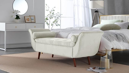 Modern Ottoman Bench with Storage, Upholstered Footstool for Bedroom Living Room Hallway, Bedside Pouf Toy Storage Ottoman Footrest, Versatile Storage Chest Bench Seat,Beige-Velvet