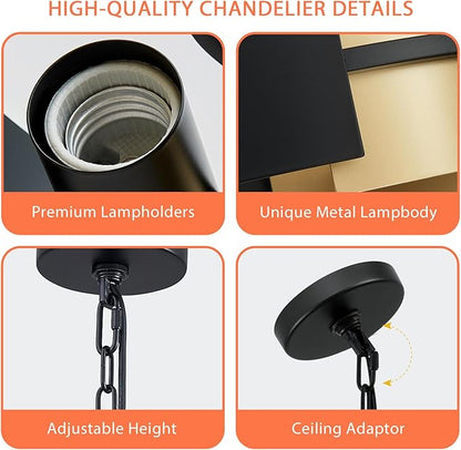 Modern Chandelier 26" Industrial Light Fixture Black and Gold 5-Light Large Drum Pendant Lighting for Dining Room Kitchen Island Office Living Room