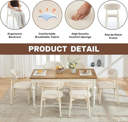 UVV Dining Chairs Set of 6, Metal Kitchen Chairs with Modern Fabric Upholstered for Dining Room, Beige