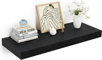Heimlove 24 x 12 Inch Deep Floating Shelves Wall Mounted with Invisible Brackets,Storage Hanging Shelf for Wall Decor in Bathroom, Bedroom, Toilet, Kitchen, Living Room, Office Set of 1 (Black)