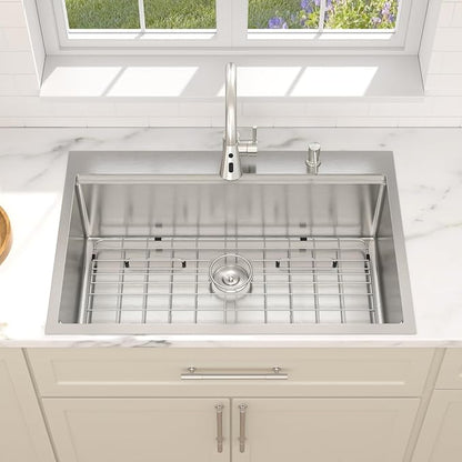 Dcolora 33x22 Drop In Workstation Stainless Steel Kitchen Sink 16 Gauge 304 Large Single Bowl Topmount Sinks with Accessories, Round Corner 33"x22"x10" #DC-T7741