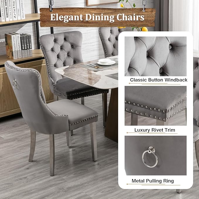 Goujxcy 5-Piece Extendable Dining Table Set for 4-8 People 63-78 Inch Kitchen Table Set with 4 Grey Upholstered Chairs Modern White Faux Marble Rectangular Dining Room Table Set for Kitchen Apartment
