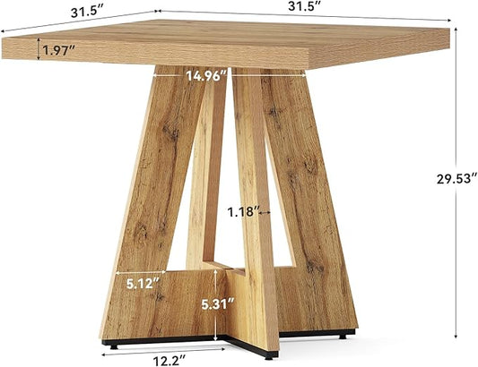 LITTLE TREE 31.5" Square Dining Table for 4, Small Space Kitchen Table with Pedestal Base, Farmhouse Wood Tables for Apartment, Dining Room & Living Room, Ideal for Cafe & Restaurant Use (Brown)