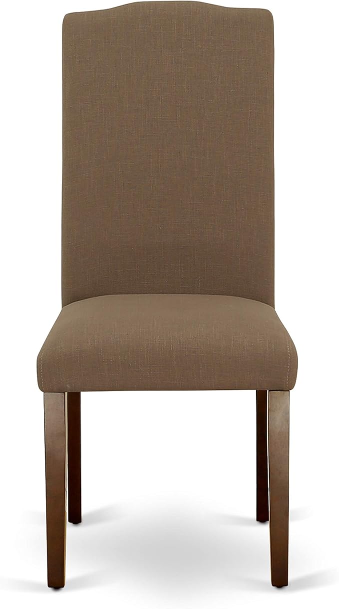 East West Furniture ENP3T18 Encinal Parson Dining Chairs - Nailhead Trim Dark Coffee Linen Fabric Upholstered Chairs, Set of 2, Mahogany