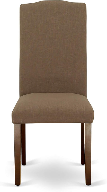 East West Furniture ENP3T18 Encinal Parson Dining Chairs - Nailhead Trim Dark Coffee Linen Fabric Upholstered Chairs, Set of 2, Mahogany