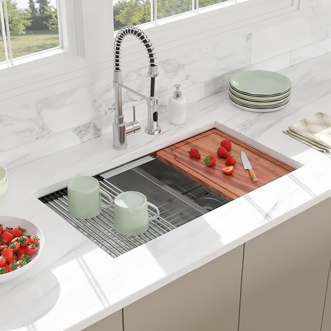 33 Undermount Kitchen Sink - 33x19 Double Bowl Kitchen Sinks Workstation 16 Gauge Stainless Steel Sink Low Divide Double Basin 60/40