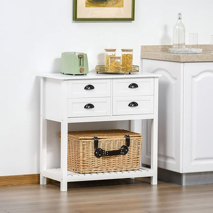 HOMCOM Sideboard Buffet Cabinet with Storage, Modern Coffee Bar Cabinet with 4 Drawers and Slatted Bottom Shelf, Console Table for Kitchen, Living Room, Dining Room, Hallway, White