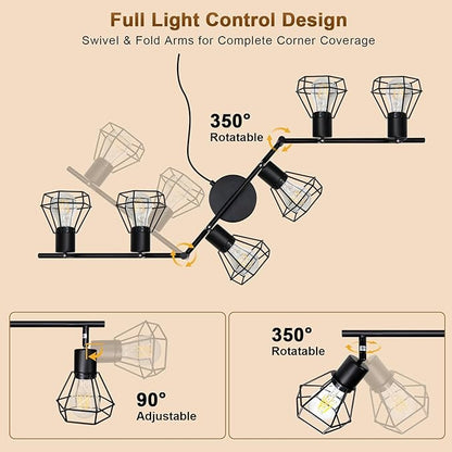 LTBLIGHT Plug in Track Lighting, 6-Light Rotatable Ceiling Light Fixture Black with 16.4ft Cord & On/Off Rocker Switch, Spotlight for Living Room Kitchen Bedroom, E26 Base