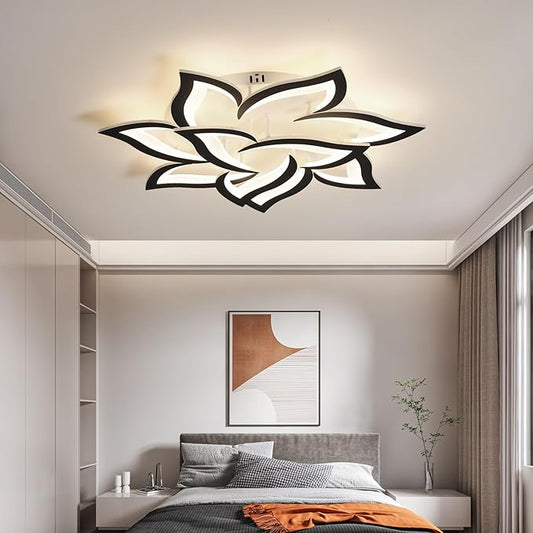 JAYMP 31.5" Flower Shaped Ceiling Light Dimmable Modern Ceiling Lamp Remote Control LED Lighting Fixture for Living Room Bedroom Dining Room (Black/10 Petals)
