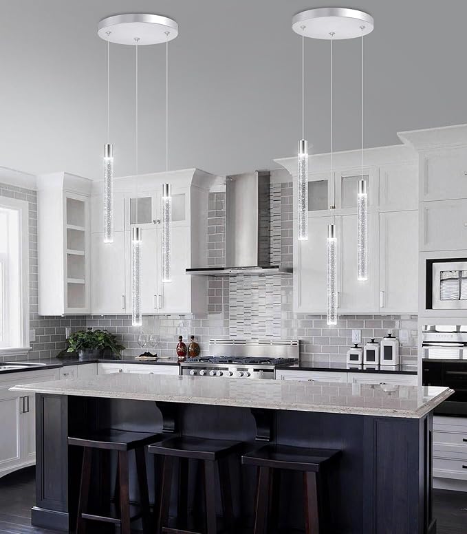3-Lights Modern Crystal Chandelier Pendant Lights for Kitchen Island LED Dimmable Light fixtures Adjustable Hanging Ceiling for Dining Room Hallway 3000K 6000K