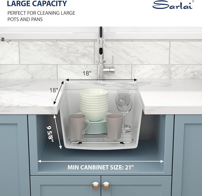 Sarlai 18 White Kitchen Sink Granite Composite - 18 x 18 inch Bar Prep Workstation Sink White Granite Composite Quartz Undermount Single Bowl Rectangular RV Camper Sinks Basin