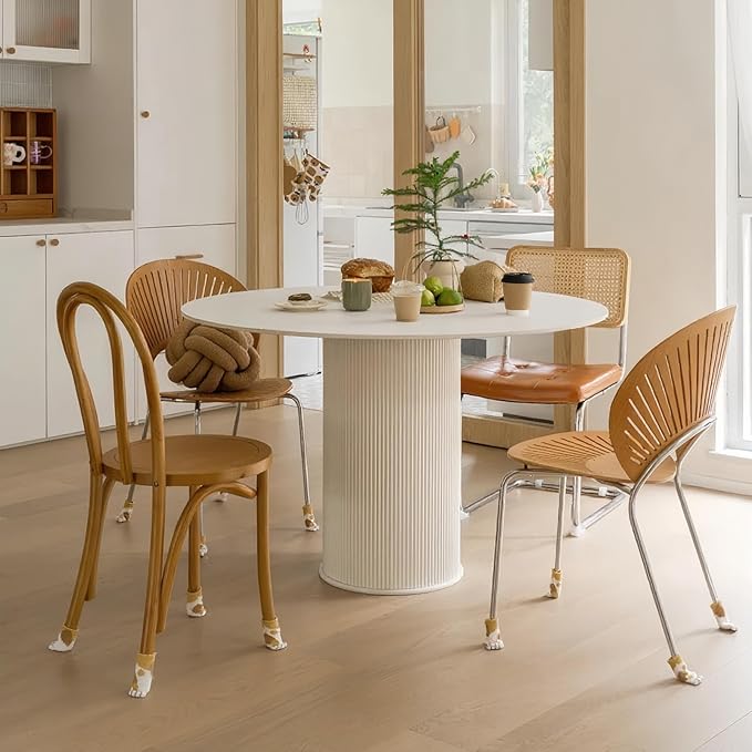 MIXL-Mid Century Modern Round Dining Table,40 Inches Dining Room Tables with Cylinder Base, White Dinner Table for 4 People, Farmhouse Circle Kitchen Tables for Dining Room, Kitchen and Apartment