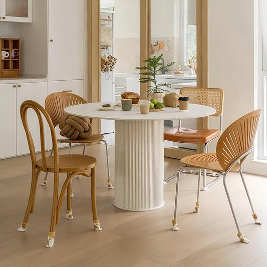 MIXL-Mid Century Modern Round Dining Table,40 Inches Dining Room Tables with Cylinder Base, White Dinner Table for 4 People, Farmhouse Circle Kitchen Tables for Dining Room, Kitchen and Apartment
