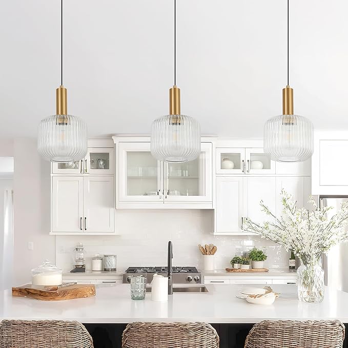 8 Inch Clear Glass Pendant Lights Small Modern Chandelier Pendant Lighting Mid Century Hanging Lights Adjustable Kitchen Island Light for Dining Room Bedroom Hallway