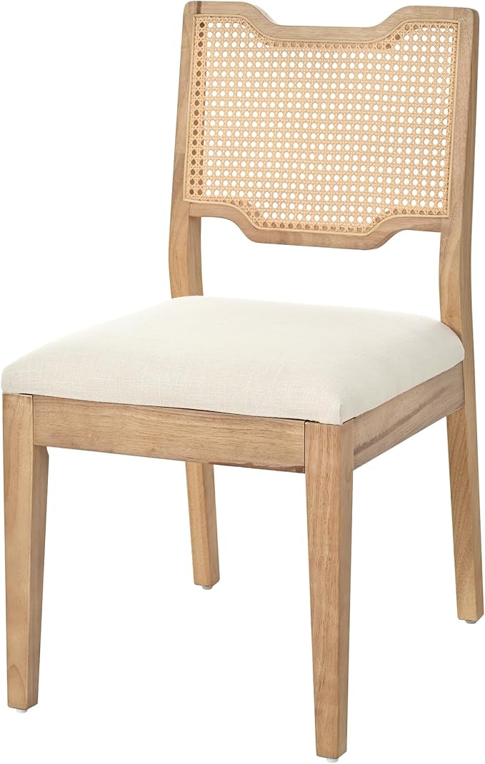 Christopher Knight Home 28" Farmhouse Barstools Set of 2, Upholstered Armless Counter Stools with Natural Rattan Backrest, Solid Rubber Wood Dining Chairs for Kitchen Island Dining Room, Walnut+Beige