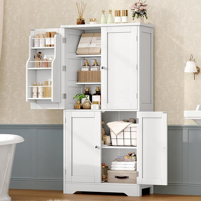 TEENFON 51" H Pantry Cabinet with 4 Doors, Kitchen Cabinet with 6 Door Shelves, Storage Cabinet for Living Room, Dining Room, Bathroom, White