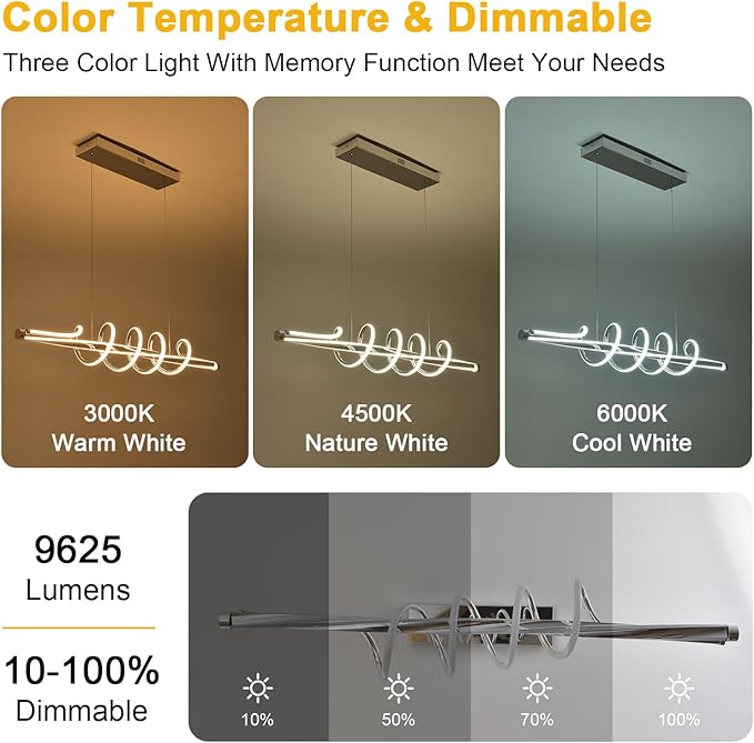 Elegant Led Chandelier,Dimmable Modern Chandelier Led Pendant Light,Gold Dining Room Chandelier Light Fixture for Kitchen Island Lighting with Remote