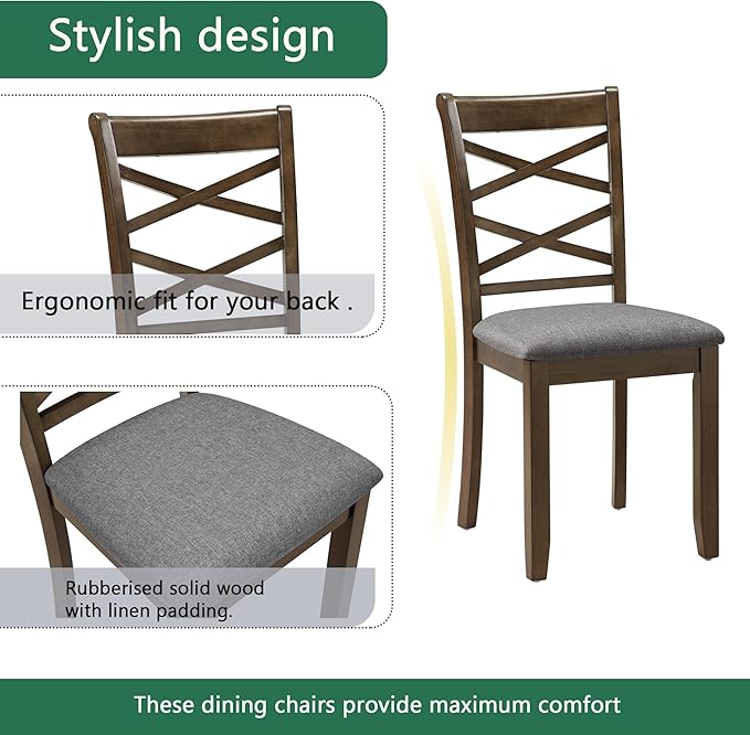 5-Piece Wooden Dining Table Set for 4, Modern Square Dining Room Table and Chairs Set of 4, Dining Table Set for 4 People for Kitchen and Dining Room, Walnut