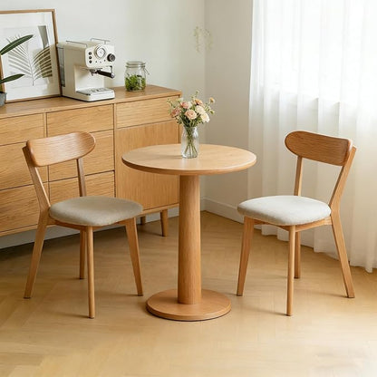 Dining Chairs Set of 2, Solid Oak Wood Frame with Pear White Thick Upholstered Seat, Mid-Century Modern Wooden Curved Backrest, Heavy Duty 400 lb Capacity Padded Chairs for Dining Room & Kitchen